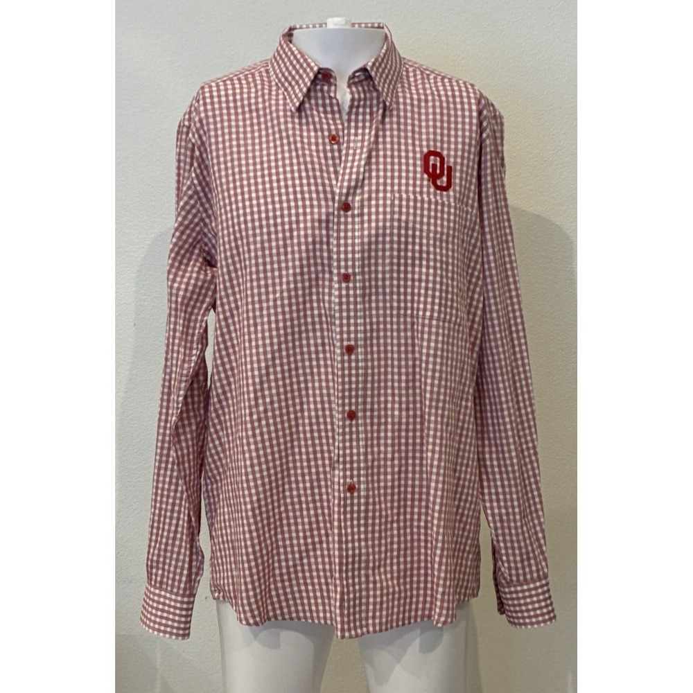 Antigua Oklahoma Sooners OU Gingham Button Down Shirt Mens L Crimson White L/S